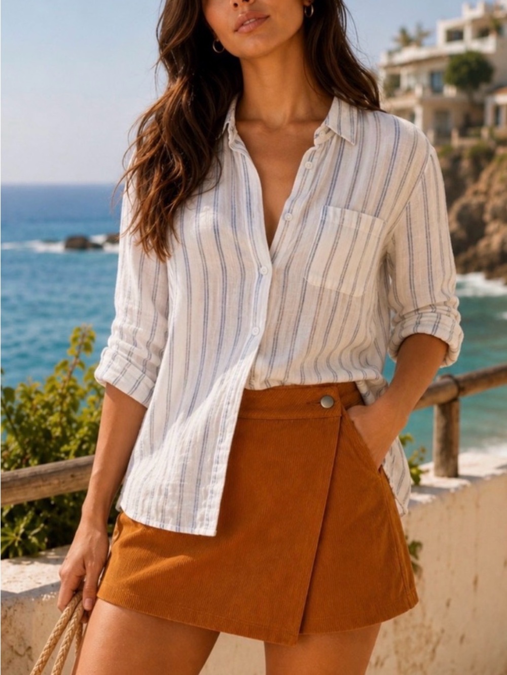 Windsor White Button-Down Shirt with Blue Stripes